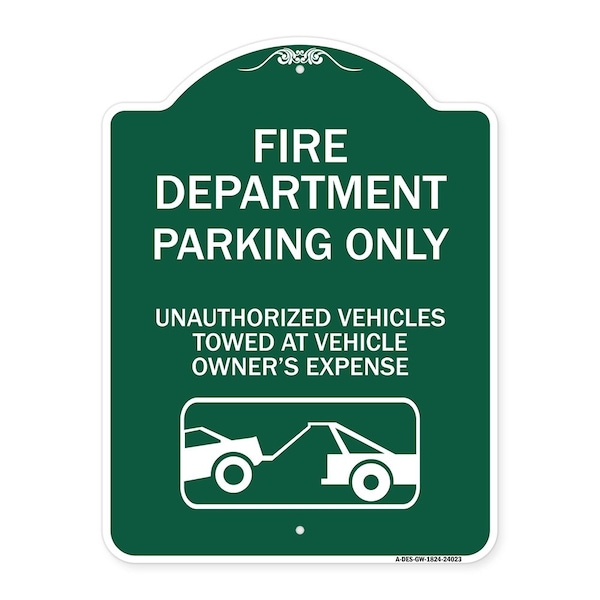 Signmission Fire Department Parking Unauthorized Vehicles Towed at Owner Expense with Graphic, GW-1824-24023 A-DES-GW-1824-24023 - main